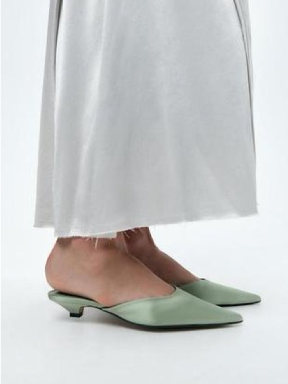 Zara Mint Green Pointed Toe Kitten Heel Mules